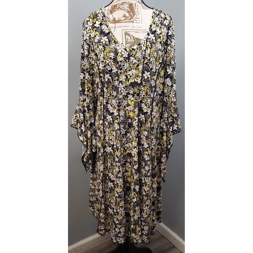 C EST 1946 Flowy Swing Dress Women 18/20W Multi Floral Lace Trim 3/4 Bell Sleeve